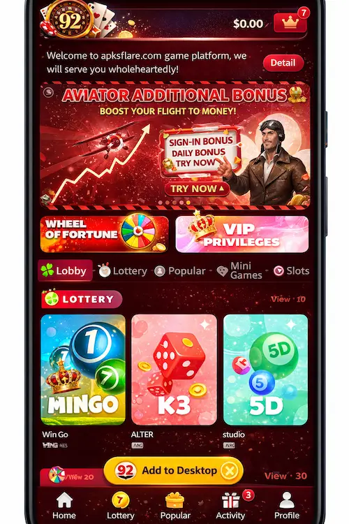 92Super Shot Game Mobile Interface showing games