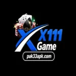 X111 Game Pakistani casino game logo with blue and white design and pak33apk.com branding